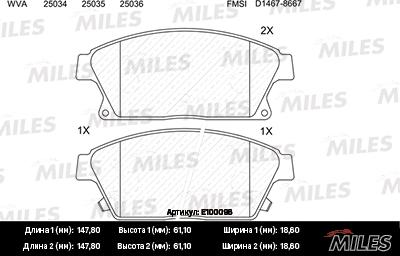 Miles E100096 - Kit de plaquettes de frein, frein à disque cwaw.fr