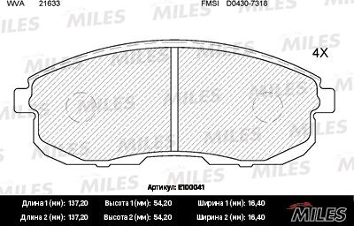 Miles E100041 - Kit de plaquettes de frein, frein à disque cwaw.fr