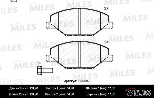 Miles E100042 - Kit de plaquettes de frein, frein à disque cwaw.fr