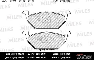 Miles E100054 - Kit de plaquettes de frein, frein à disque cwaw.fr