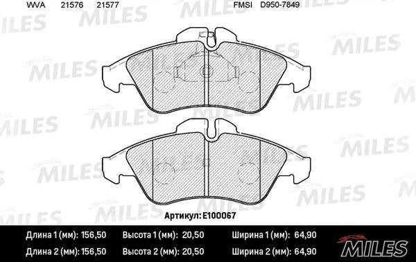 Miles E100067 - Kit de plaquettes de frein, frein à disque cwaw.fr