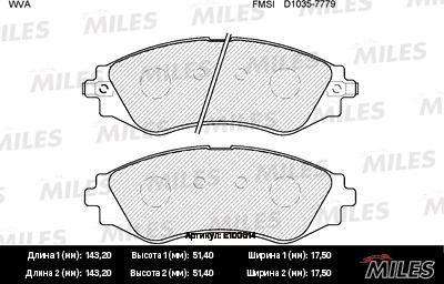 Miles E100014 - Kit de plaquettes de frein, frein à disque cwaw.fr