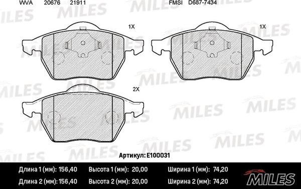 Miles E100031 - Kit de plaquettes de frein, frein à disque cwaw.fr