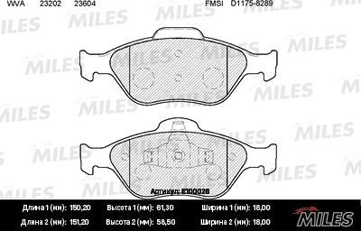 Miles E100026 - Kit de plaquettes de frein, frein à disque cwaw.fr