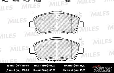 Miles E100140 - Kit de plaquettes de frein, frein à disque cwaw.fr