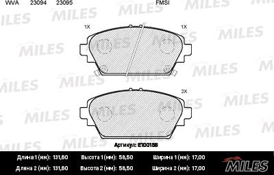 Miles E100158 - Kit de plaquettes de frein, frein à disque cwaw.fr