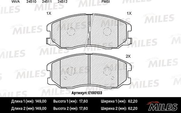 Miles E100103 - Kit de plaquettes de frein, frein à disque cwaw.fr