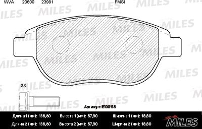 Miles E100115 - Kit de plaquettes de frein, frein à disque cwaw.fr