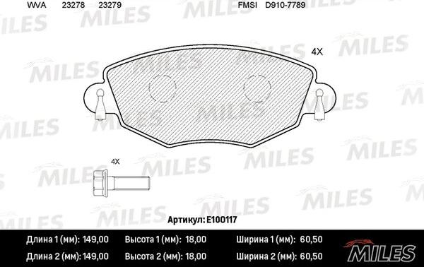 Miles E100117 - Kit de plaquettes de frein, frein à disque cwaw.fr