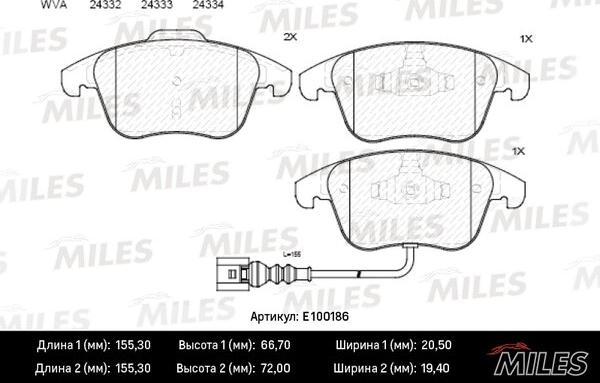 Miles E100186 - Kit de plaquettes de frein, frein à disque cwaw.fr