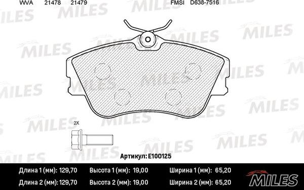 Miles E100125 - Kit de plaquettes de frein, frein à disque cwaw.fr