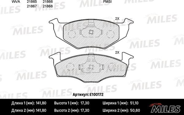 Miles E100172 - Kit de plaquettes de frein, frein à disque cwaw.fr