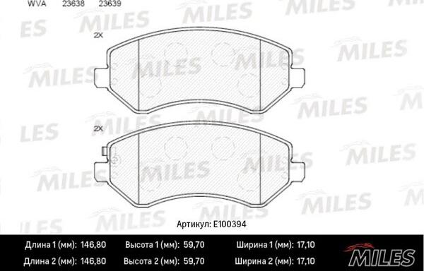 Miles E100394 - Kit de plaquettes de frein, frein à disque cwaw.fr