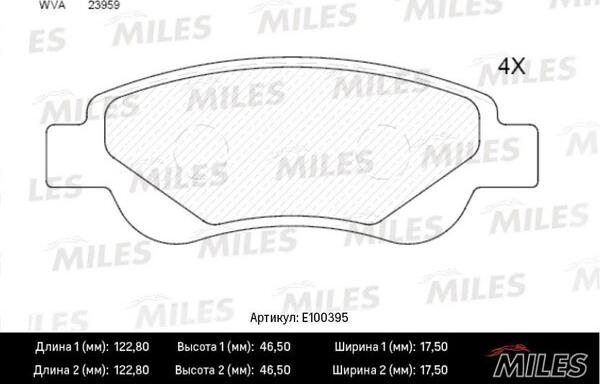 Miles E100395 - Kit de plaquettes de frein, frein à disque cwaw.fr