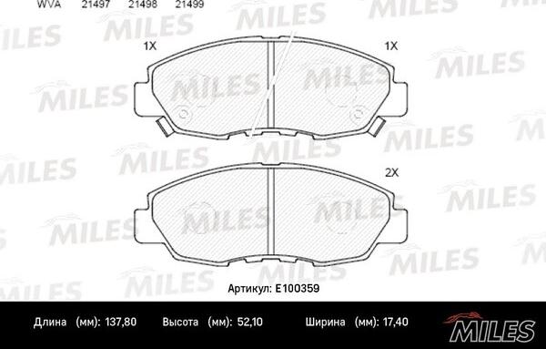 Miles E100359 - Kit de plaquettes de frein, frein à disque cwaw.fr