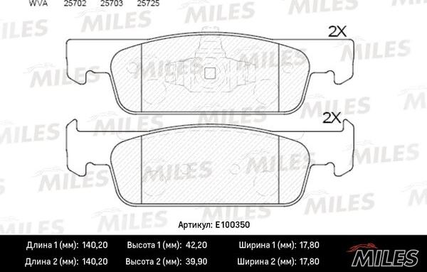 Miles E100350 - Kit de plaquettes de frein, frein à disque cwaw.fr