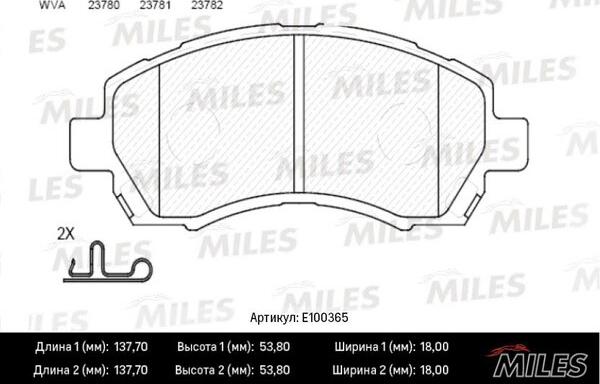 Miles E100365 - Kit de plaquettes de frein, frein à disque cwaw.fr