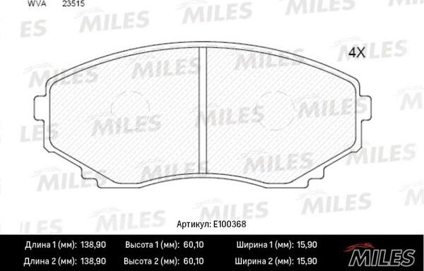 Miles E100368 - Kit de plaquettes de frein, frein à disque cwaw.fr