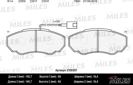 Miles E100307 - Kit de plaquettes de frein, frein à disque cwaw.fr