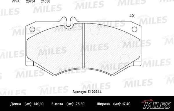 Miles E100314 - Kit de plaquettes de frein, frein à disque cwaw.fr