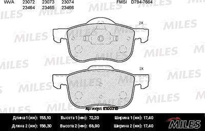 Miles E100310 - Kit de plaquettes de frein, frein à disque cwaw.fr