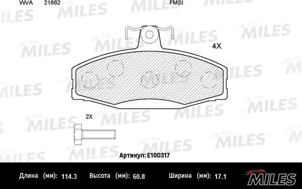 Miles E100317 - Kit de plaquettes de frein, frein à disque cwaw.fr