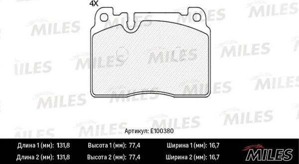 Miles E100380 - Kit de plaquettes de frein, frein à disque cwaw.fr