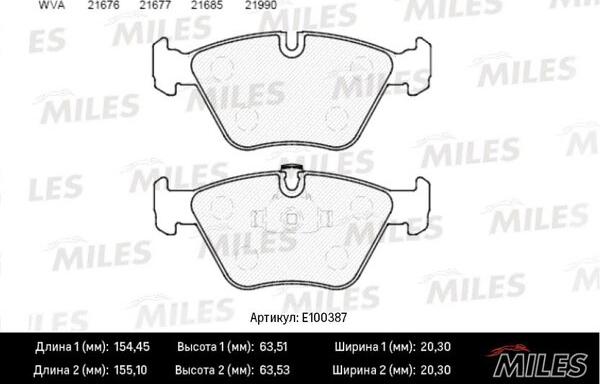 Miles E100387 - Kit de plaquettes de frein, frein à disque cwaw.fr