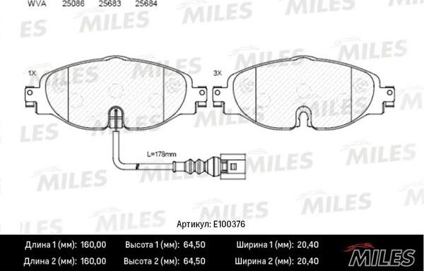 Miles E100376 - Kit de plaquettes de frein, frein à disque cwaw.fr