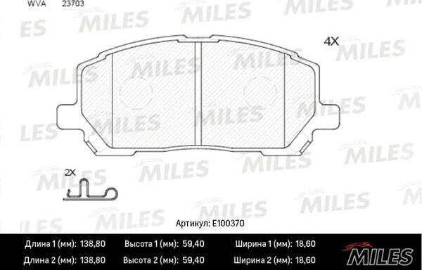 Miles E100370 - Kit de plaquettes de frein, frein à disque cwaw.fr