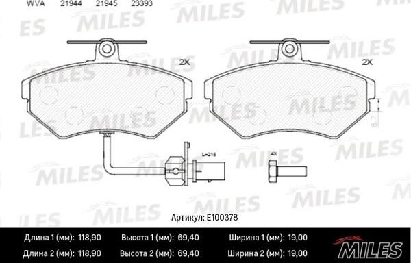 Miles E100378 - Kit de plaquettes de frein, frein à disque cwaw.fr