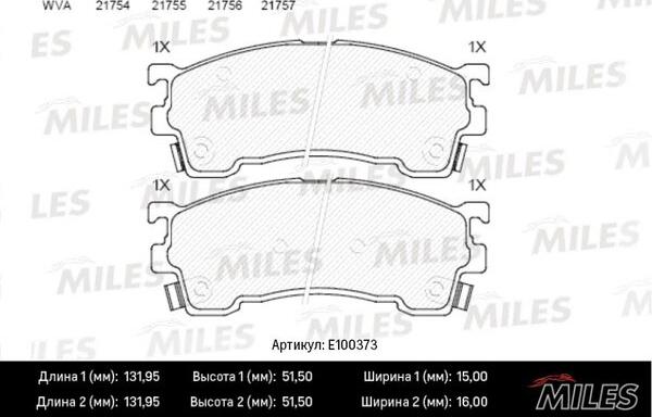 Miles E100373 - Kit de plaquettes de frein, frein à disque cwaw.fr