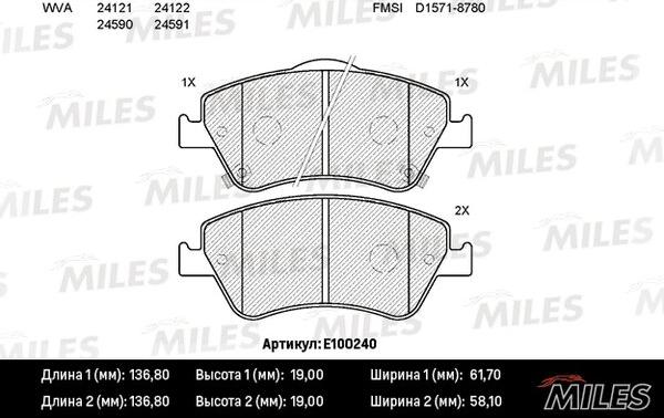 Miles E100240 - Kit de plaquettes de frein, frein à disque cwaw.fr