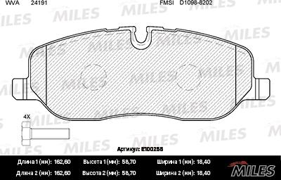 Miles E100255 - Kit de plaquettes de frein, frein à disque cwaw.fr