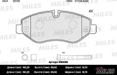 Miles E100260 - Kit de plaquettes de frein, frein à disque cwaw.fr