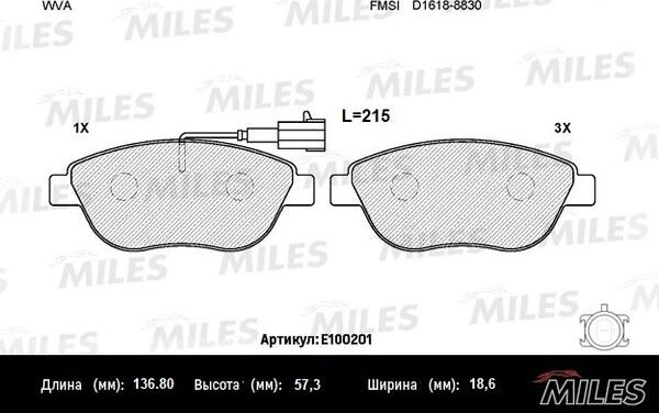 Miles E100201 - Kit de plaquettes de frein, frein à disque cwaw.fr