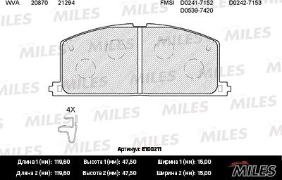 Miles E100211 - Kit de plaquettes de frein, frein à disque cwaw.fr