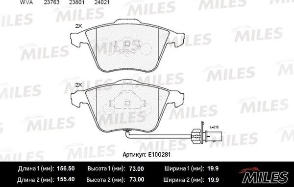 Miles E100281 - Kit de plaquettes de frein, frein à disque cwaw.fr