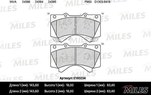 Miles E100234 - Kit de plaquettes de frein, frein à disque cwaw.fr