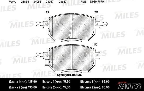 Miles E100236 - Kit de plaquettes de frein, frein à disque cwaw.fr