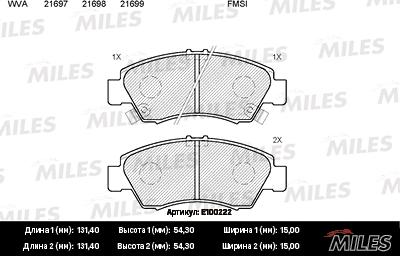 Miles E100222 - Kit de plaquettes de frein, frein à disque cwaw.fr