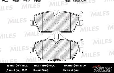 Miles E100275 - Kit de plaquettes de frein, frein à disque cwaw.fr