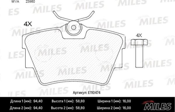 Miles E110474 - Kit de plaquettes de frein, frein à disque cwaw.fr