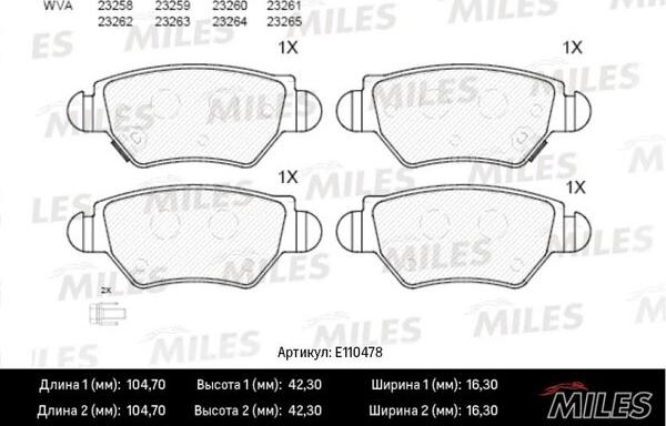 Miles E110478 - Kit de plaquettes de frein, frein à disque cwaw.fr