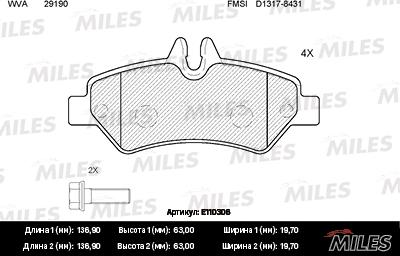 Miles E110306 - Kit de plaquettes de frein, frein à disque cwaw.fr