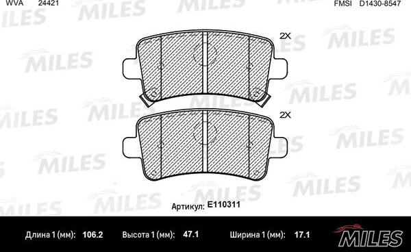 Miles E110311 - Kit de plaquettes de frein, frein à disque cwaw.fr