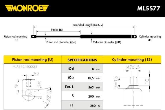 Monroe ML5577 - Vérin, capot-moteur cwaw.fr