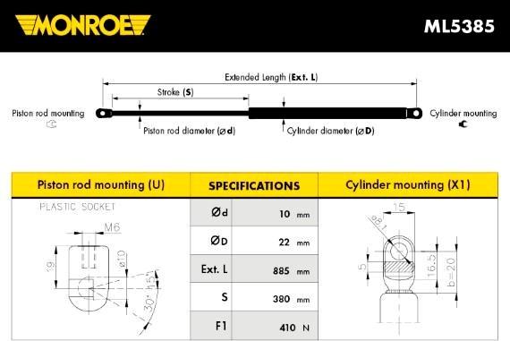 Monroe ML5385 - Vérin, capot-moteur cwaw.fr