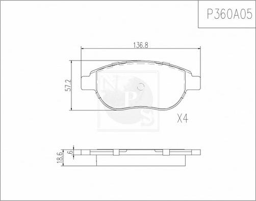 NPS P360A05 - Kit de plaquettes de frein, frein à disque cwaw.fr