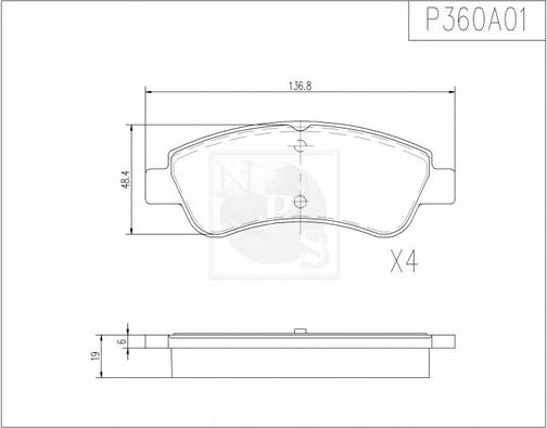 NPS P360A01 - Kit de plaquettes de frein, frein à disque cwaw.fr